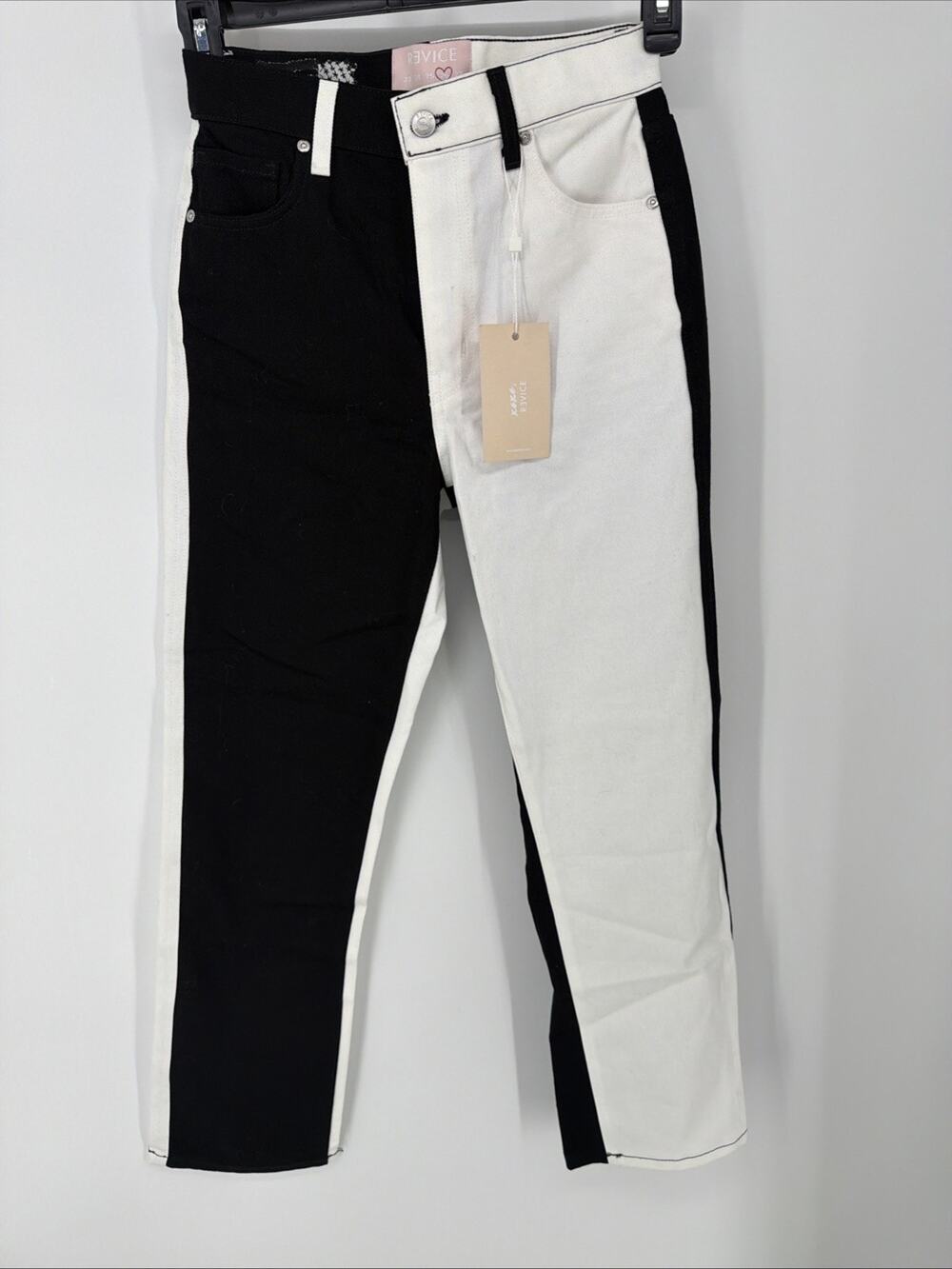 Revice Jeans Womens 26 Black White Two Tone Straight Leg High Rise Pants USA